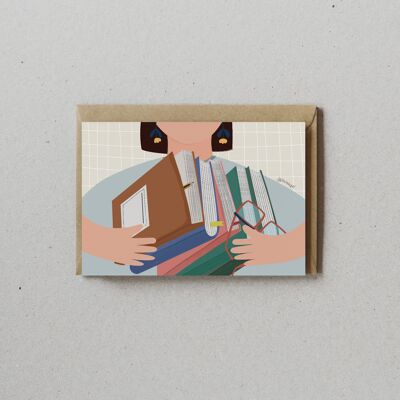 Card with envelope - The girl with the books