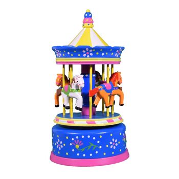 Carrousel musical en bois avec chevaux, boîte à musique animée en bois de haute qualité. 1