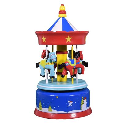 Wooden musical carousel with horses, animated music box made from high quality wood.