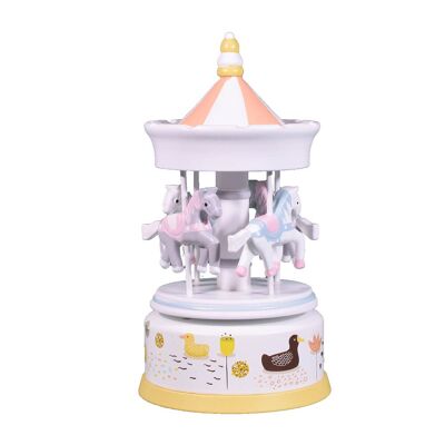 Wooden musical carousel with horses, animated music box made from high quality wood.