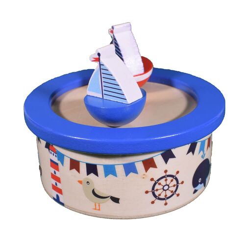Wooden Musical Windup Box Magnetic - Nautical Deisgn