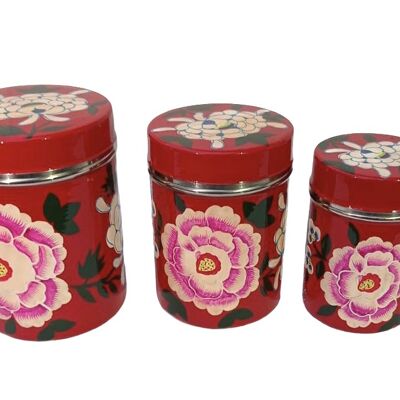 juego de caja de té de acero inoxidable pop china roja