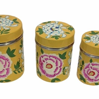 Gelbes Teedosen-Set aus Edelstahl