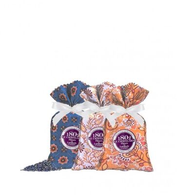 Set de 3 Sachets de Lavanda y Lavandín de 18g estampado Provence Chic.