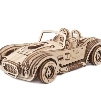 UGEARS Mechanical Models: DRIFT COBRA RACING CAR 25,5x13x8,5cm, 370 pièces, temps de montage 9h, en bois, boîte 37,8x17x3,3cm, 14+