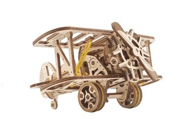 UGEARS Modèles mécaniques: MINI BIPLAN 15x13x8cm, 84 pièces, temps de montage 2h, en bois, boîte 21x9,2x2cm, 8+ 2