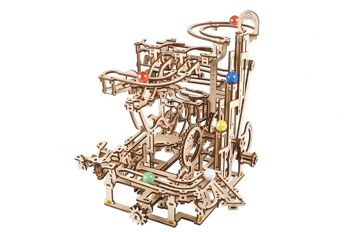 UGEARS Modèles Mécaniques: CIRCUIT à BILLES PALAN à ÉTAGES 27x26,5x27cm, 315 pièces et 10 billes de 16mm, temps de montage: 7u, en bois, boîte 37,8x17x3,4cm, 14+ 5