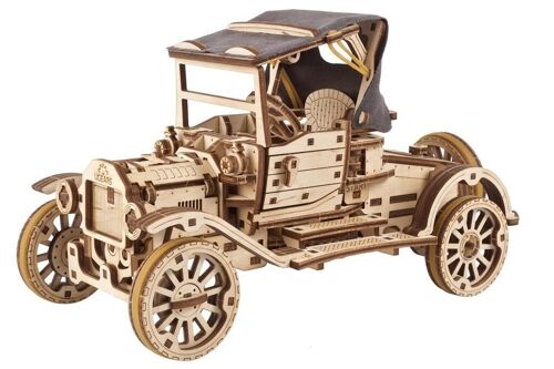 UGEARS Modèles mécaniques: MODEL T RETRO CAR 26,5?12,5?14,4cm, 337 pièces, en bois, temps de montage 7u, boîte 37,8x17x3,6cm, 14+