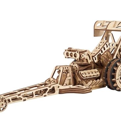 UGEARS Modèles mécaniques: TOP FUEL DRAGSTER 39x12x13cm, 321 pièces, en bois, temps de montage 8u, boîte 37,8x17x3,1cm, 14+