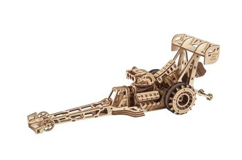 UGEARS Modèles mécaniques: TOP FUEL DRAGSTER 39x12x13cm, 321 pièces, en bois, temps de montage 8u, boîte 37,8x17x3,1cm, 14+ 5