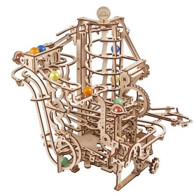 UGEARS Modèles mécaniques: CIRCUIT à BILLES SPIRALE 28,5x26,3x27,6cm, 266 pièces, en bois, temps de montage 6u, boîte 37,8x17x3,4cm, 14+