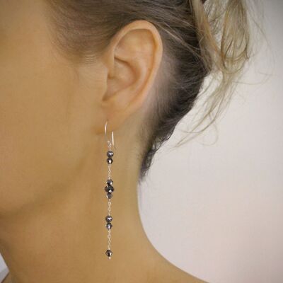 Silberne Ohrringe mit schwarzen Diamant-Swarovski-Kristallen