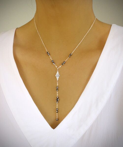 Silver necklace with Black Diamond crystals