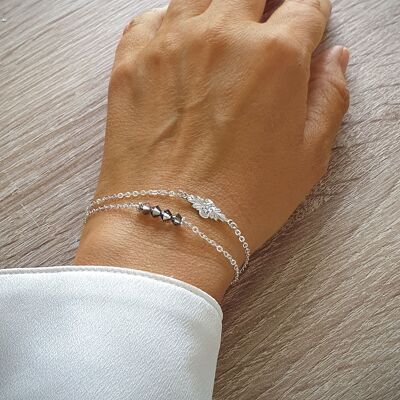 Silver double chain bracelet with Black Diamond Swarovski crystals