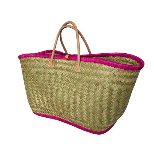 Panier Aravoula tressé naturel avec "Feston" couleur fuchsia