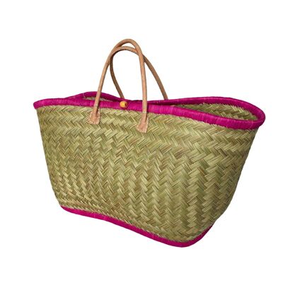 Natural braided Aravoula basket with fuchsia-colored “Feston”