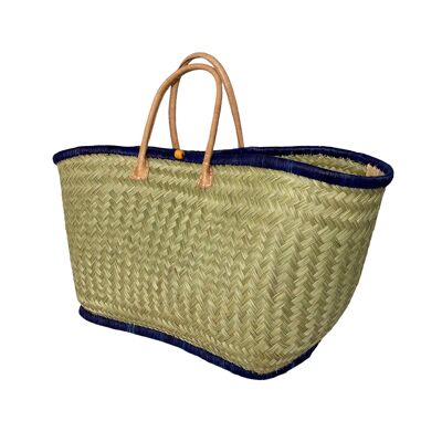 Natural braided Aravoula basket with “Feston” navy blue color