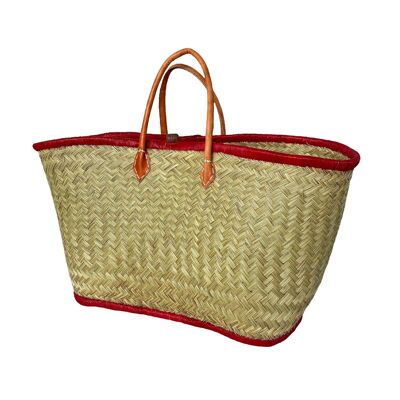 Panier Aravoula tressé naturel avec "Feston" couleur rouge