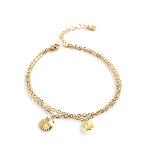 Gold seashell and crystal butterfly bracelet