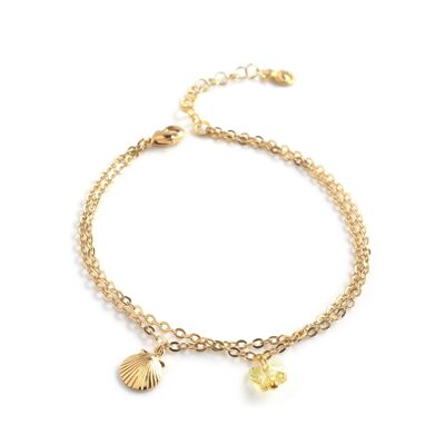 Gold seashell and crystal butterfly bracelet