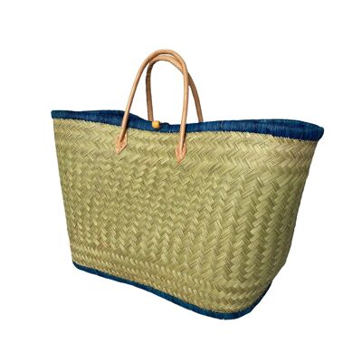 Natural braided Aravoula basket with turquoise “Feston”