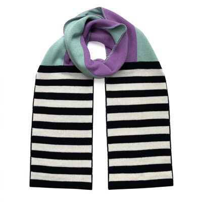 Multi-Striped Wool & Cashmere Scarf Lilac & Turquoise