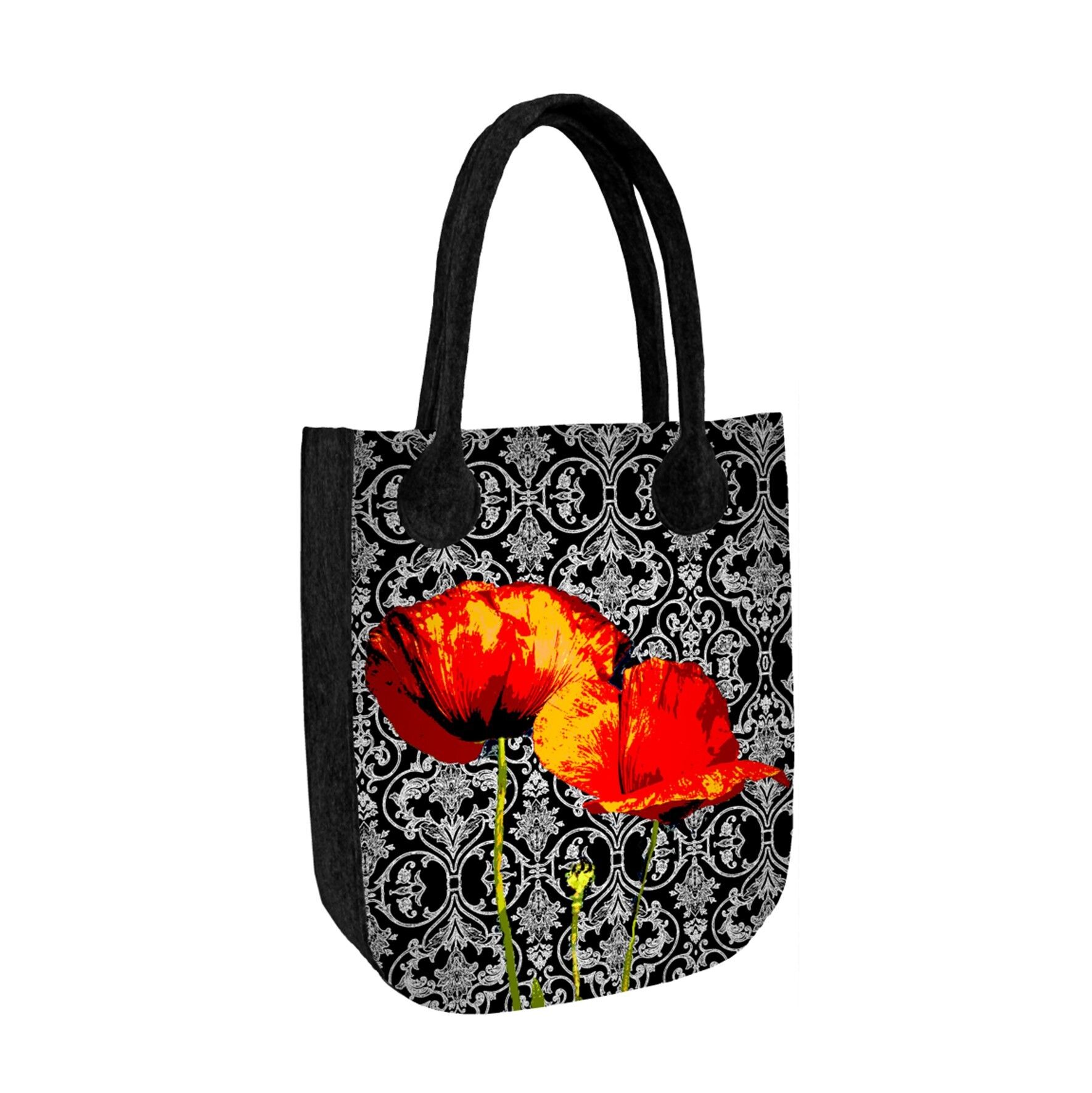 Bolso de hombro Amapolas en fieltro Línea City Antracita Bertoni