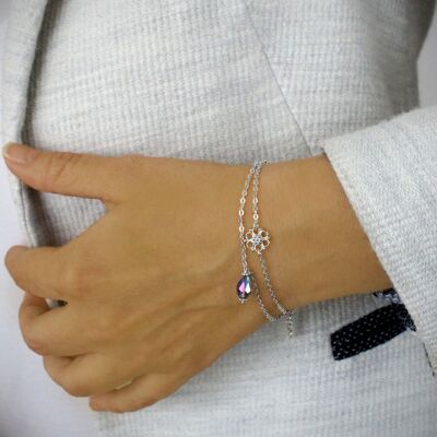 Tanzanite AB drop and silver flower bracelet