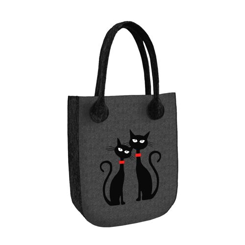 Borsa Shopper Gatti Nera In Feltro Antracite Linea City Bertoni