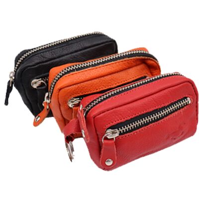 Safekeepers Key Cases - Key Pouch - Leather 3 Piece Package - Black, Orange and Red