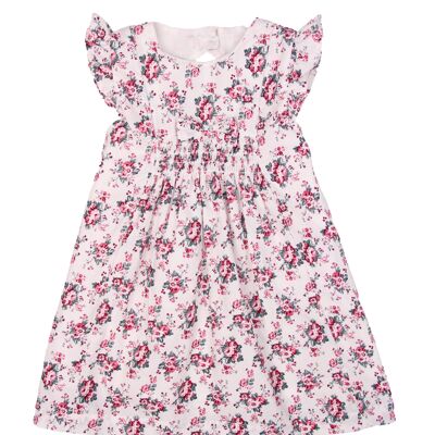 Vestido floral con mangas con volantes - Rosa