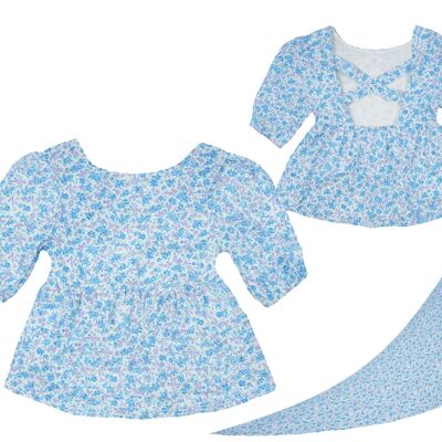 Floral "blouse + scarf" set - Sky blue