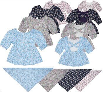 Ensemble "chemisier + foulard" à fleurs - Bleu marine 2