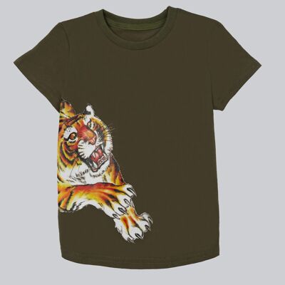 T-Shirt mit Aufdruck "Tiger" - Khaki