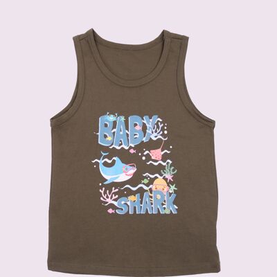 Camiseta sin mangas estampada "Baby Shark" - Caqui