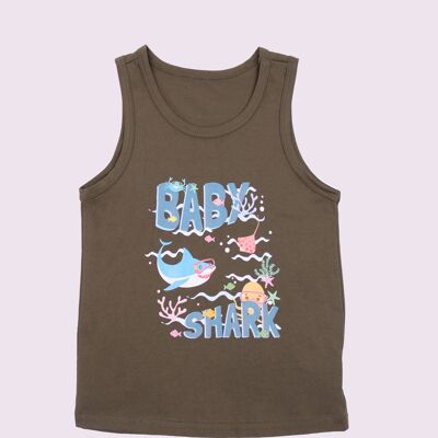 Tanktop mit Aufdruck „Baby Shark“ – Khaki