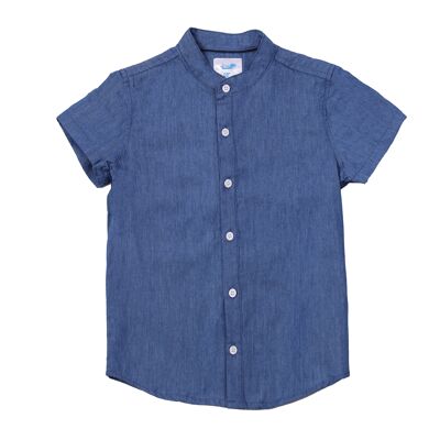 Hemd mit Mao-Kragen - Jeansblau