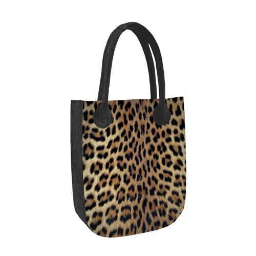 Borsa Shopper Leopardata In Feltro Antracite Linea City Bertoni