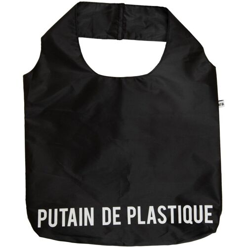 Bolsa reutilizable «Putain De Plastique» Negro/blanco
