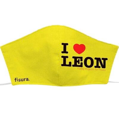 Mascarilla Adulto «I Love León» Amarilla.