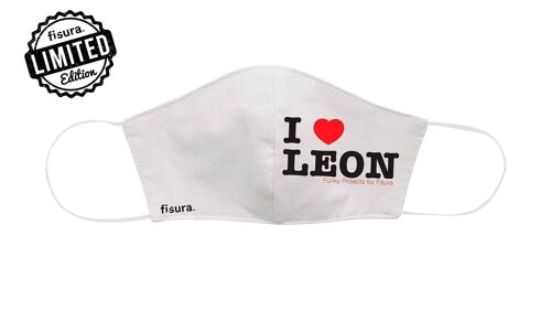 Mascarilla Adulto «I Love León» Blanca.
