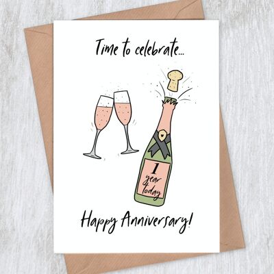 Pink Fizz 1st Anniversary Card