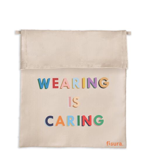 Funda Tela Porta Mascarillas «Wearing is caring»