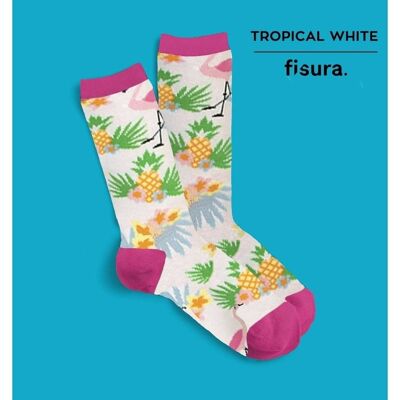 Par De Calcetines Chica "Tropical" - Blanco