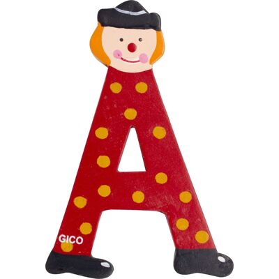 Wooden letters name children's room large decoration for the door, funny clowns, A-Z, height approx. 9 cm, wooden letter A