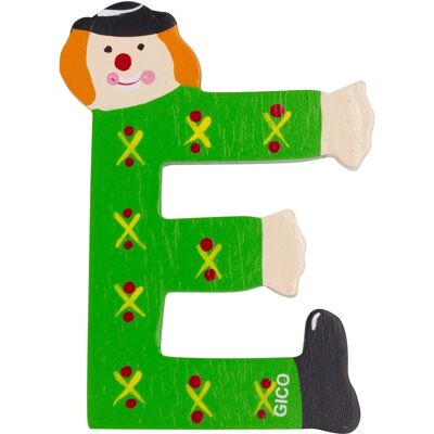 Wooden letters name children's room large decoration for the door, funny clowns, A-Z, height approx. 9 cm, wooden letter E