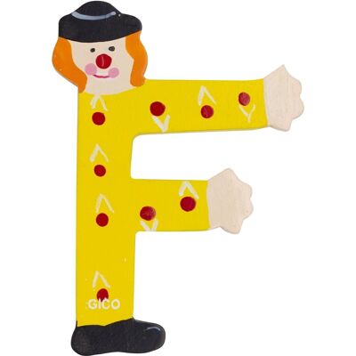 Wooden letters name children's room large decoration for the door, funny clowns, A-Z, height approx. 9 cm, wooden letter F