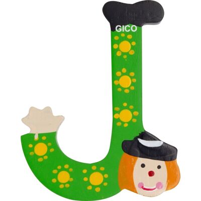 Wooden letters name children's room large decoration for the door, funny clowns, A-Z, height approx. 9 cm, wooden letter J
