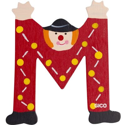 Wooden letters name children's room large decoration for the door, funny clowns, A-Z, height approx. 9 cm, wooden letter M
