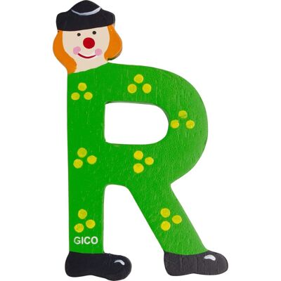 Wooden letters name children's room large decoration for the door, funny clowns, A-Z, height approx. 9 cm, wooden letter R